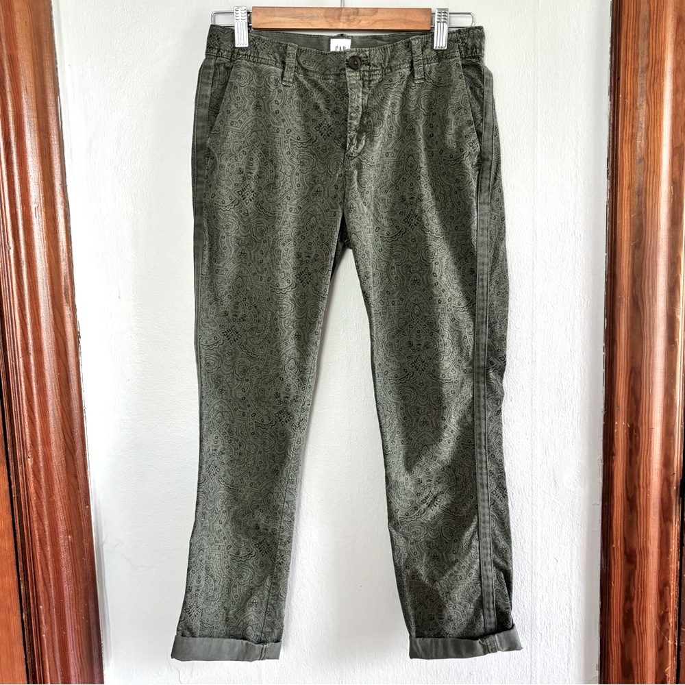 Gap Olive Green Paisley Girlfriend Chino Pants